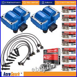 2 Professional Ignition Coil & 8 Motorcraft Spark Plug & Wire set for Ford FD487