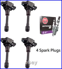 4 Ignition Coil & NGK Ruthenium Spark Plug for 14-18 Nissan Altima Rogue UF549