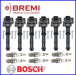 Ignition Coil + Spark Plug (6set) OEM Bosch Bremi for Porsche 911 Boxster 99-04