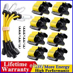 Set of 8 Square Ignition Coil + Spark Plug Wire For Chevy GMC 4.8 5.3 6.0 8.1L