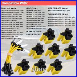 Set of 8 Square Ignition Coil + Spark Plug Wire For Chevy GMC 4.8 5.3 6.0 8.1L